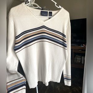 Creme Striped Sweater, Size L Women’s